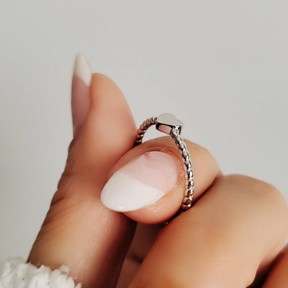 Simple Sterling Silver Heart Ring, Thin Heart Women Ring, 925 Minimalist Ring, - Picture 6 of 9